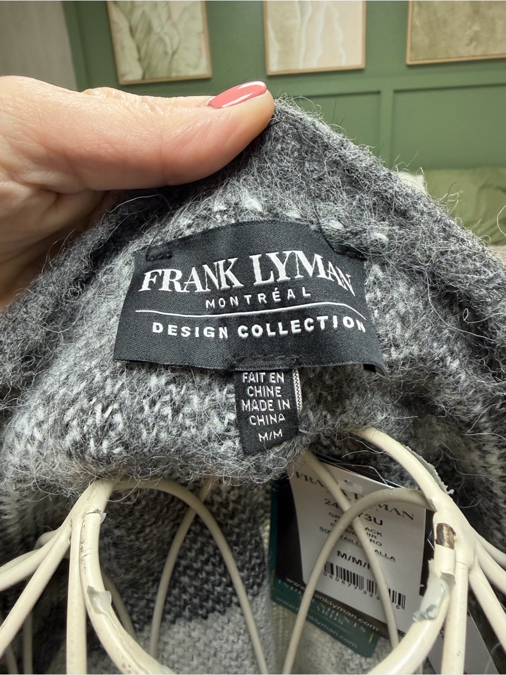 NWT-Frank Lyman Design Gray & White Mohair-Blend Diamond Sweater W/Beaded Detail - Picture 3 of 12